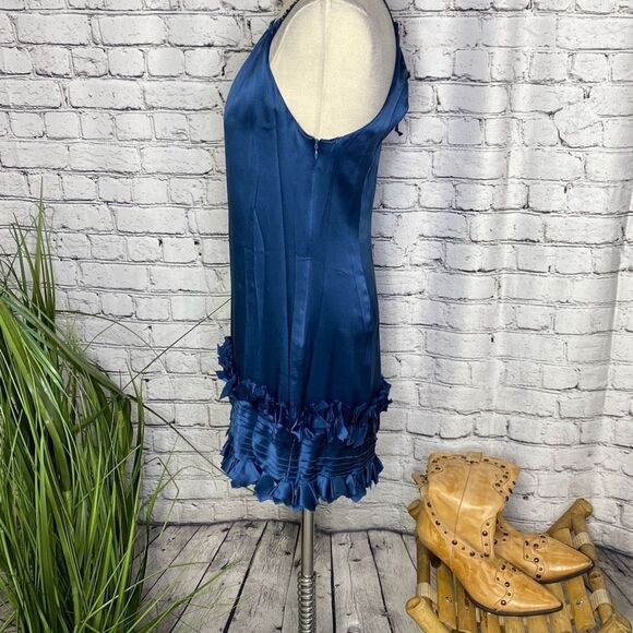 BCBGMaxazria Womens Jeweled Cut Out Ruffle Sleeveless Cocktail Dress Blue 2 - Picture 2 of 16